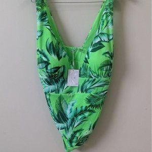 Coastal Wave One Piece Swim Suit Tropical  Green 3x